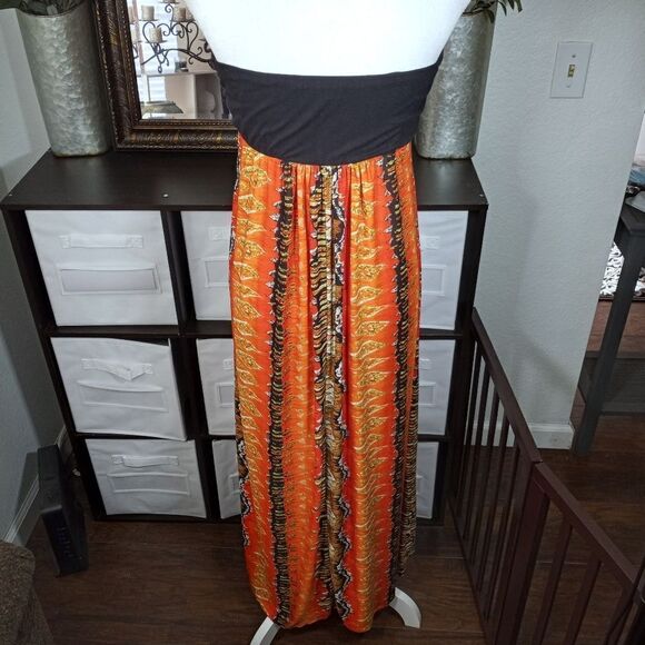 ORANGE & BLACK STRAPLESS MAXI DRESS SZ.S EUC - Picture 6 of 8